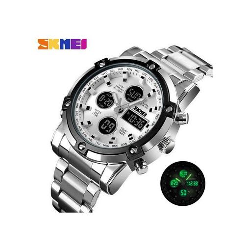 Skmei 1389 Quartz Man Watch Fashion Watch Luminous Multi-functional Three Time -Silver