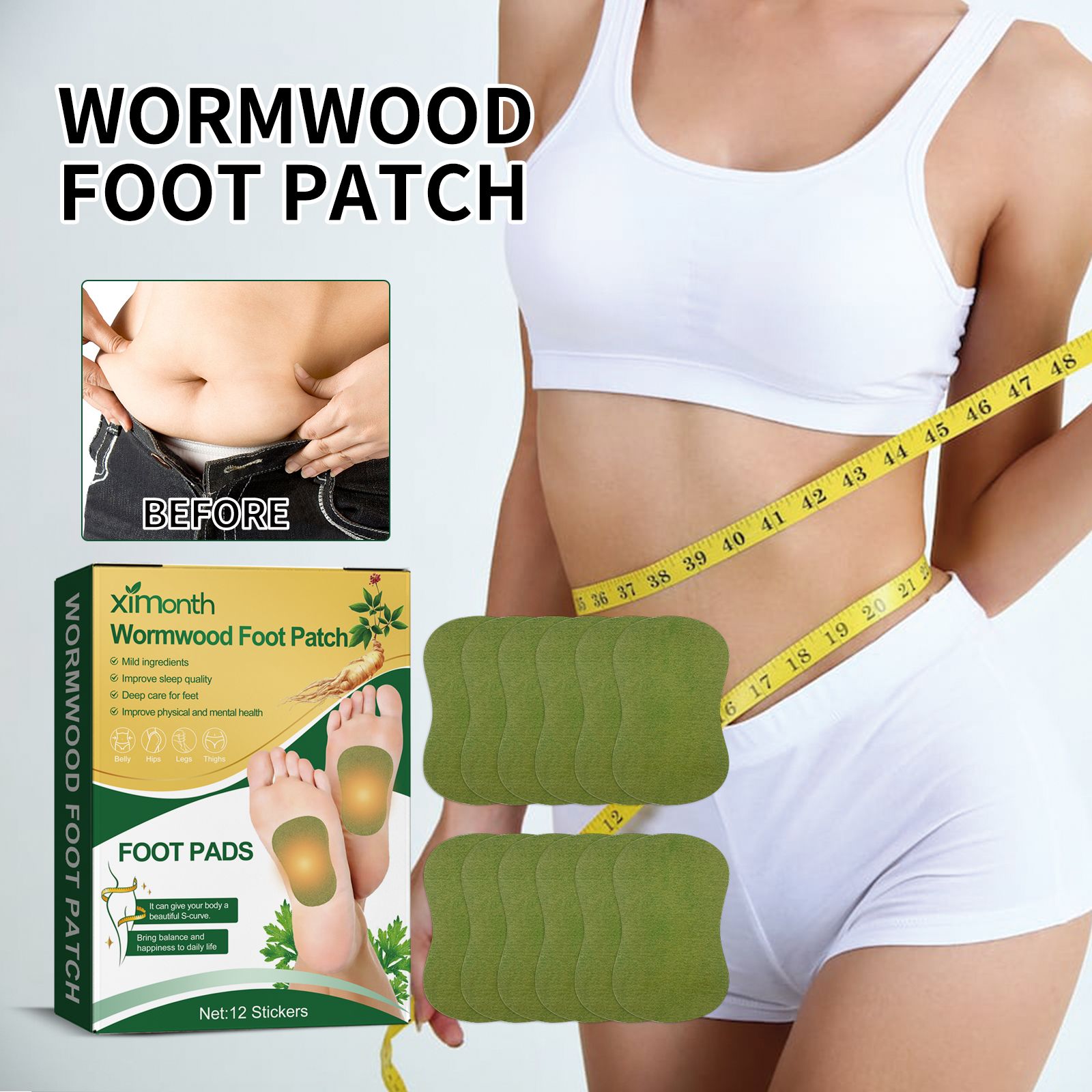 Mugwort Patch​ Wormwood Foot Patch Relieve body pressure help sleep Slimming body shaping foot deodorant care patch