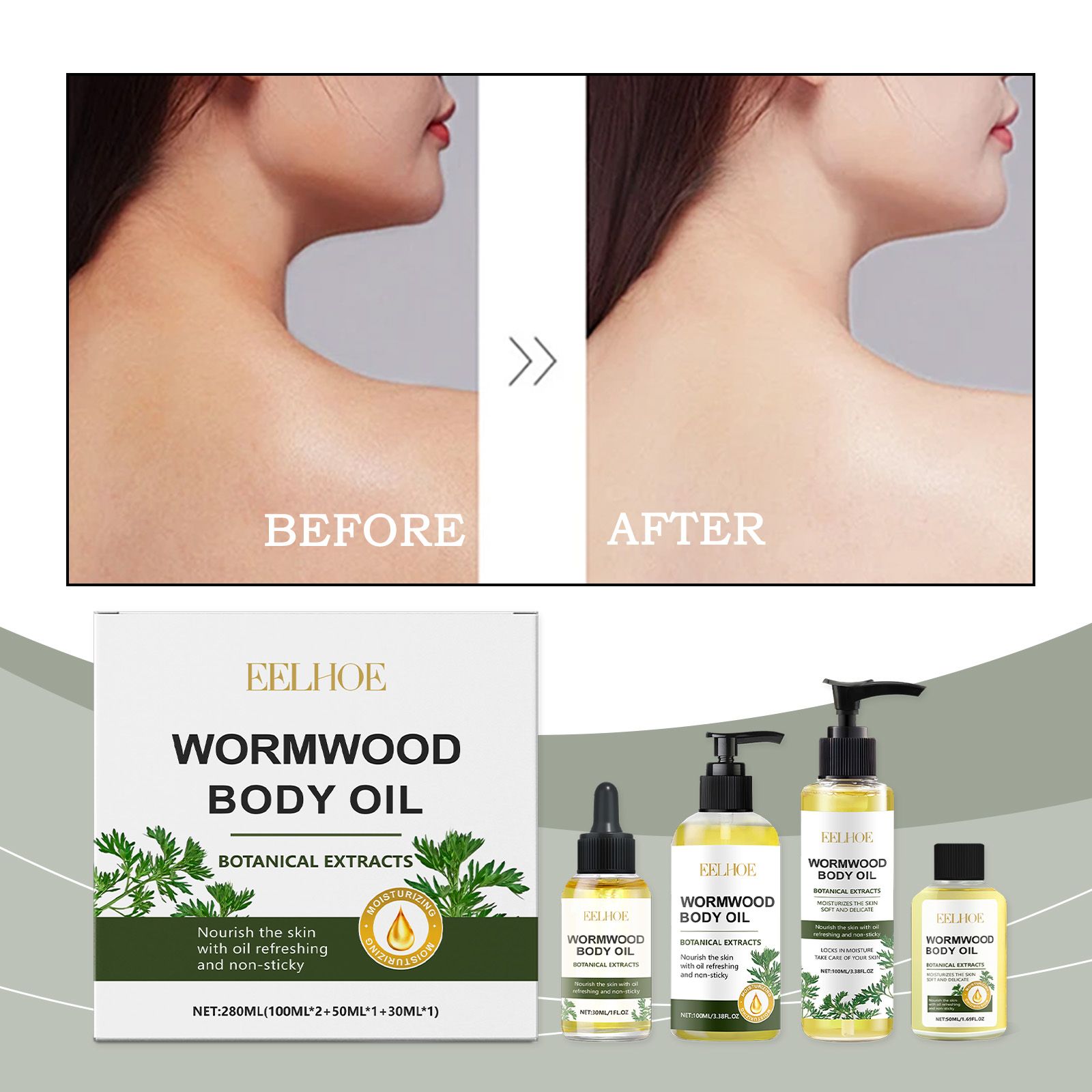 Mugwort Essential Oil​ Wormwood Moisturising Oil Set Mildly hydrating, softening and rejuvenating, easy to absorb, soothing body massage oil.