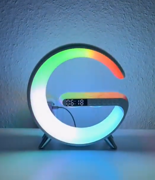 Wireless Charger Desk Table Nightstand Lamp Atmosphere Night Light with BT Speaker Music Rhythm Clock Clarm and APP Control