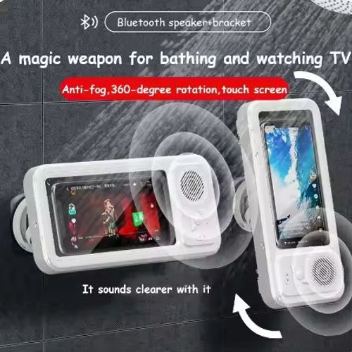 😄Bathroom Waterproof Mobile Phone Case Box Speaker Anti-Fog Touch Screen 360 Rotation😙🛀
