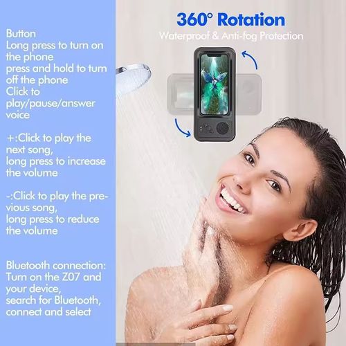 😄Bathroom Waterproof Mobile Phone Case Box Speaker Anti-Fog Touch Screen 360 Rotation😙🛀