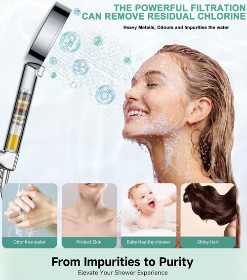 🚿 10-function high-pressure handheld shower head 💧 Built-in filter purifies daily bathing water