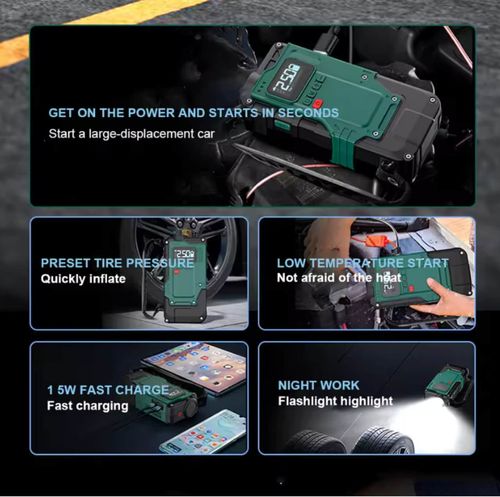 🔁 Efficient air pump for fast, convenient tire inflation.
