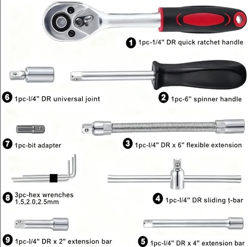 46-Piece Automotive Repair Socket and Ratchet Wrench Tool Set