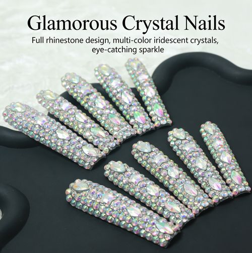 💥Buy one, get three！！red, pink, and white full rhinestone nail art