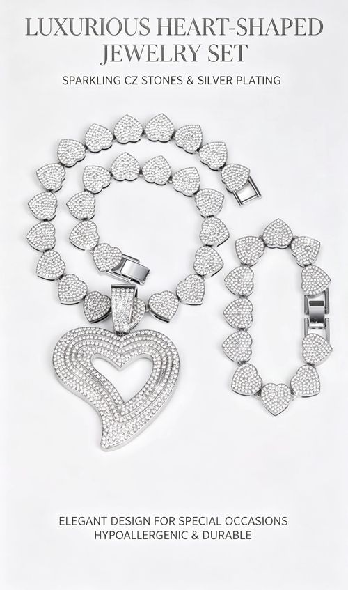 💎Alloy heart jewelry set fully inlaid with shiny rhinestones.（💥Comes with an exquisite gift box.）
