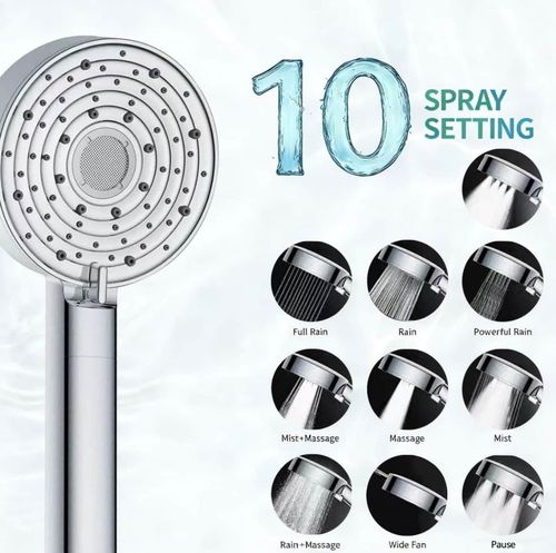 🚿 High-pressure handheld shower head with built-in filter and 10 spray modes