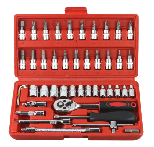 🔧 46pcs carbon steel repair tool set⚙️ Ratchet wrench & screwdriver combo