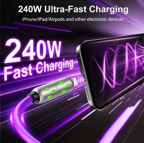 💥 240W 4‑in‑1 Multi Charger Cable with RGB LED light