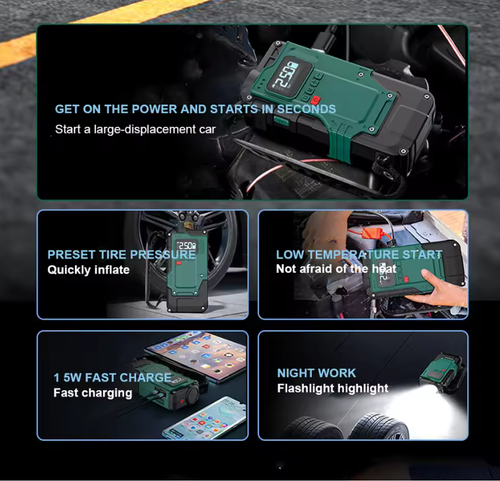 🔁 Efficient air pump for fast, convenient tire inflation.