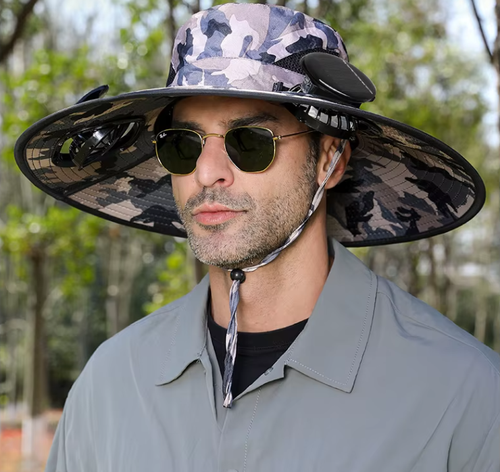 💥💥Wholesale Price Rechargeable Solar Fan Hat - Adjustable Wide Brim 15cm) Fishing Cap with Dual Cooling Fans & UV Protection💥