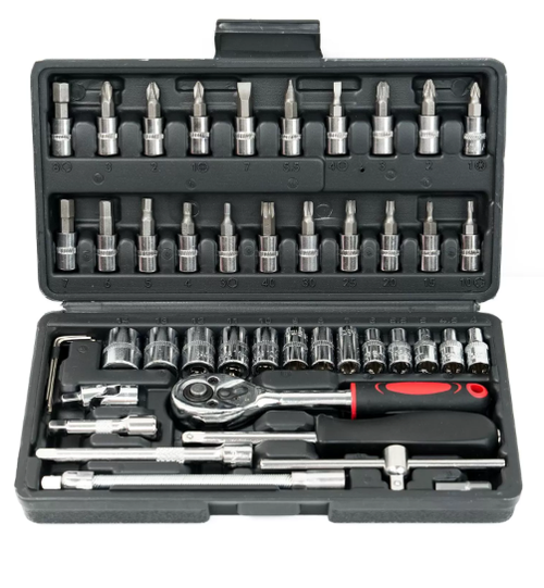🔧 46pcs carbon steel repair tool set⚙️ Ratchet wrench & screwdriver combo