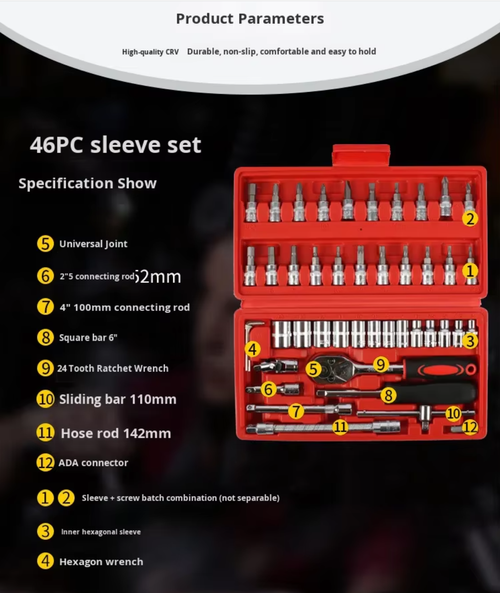 🔧 46pcs carbon steel repair tool set⚙️ Ratchet wrench & screwdriver combo