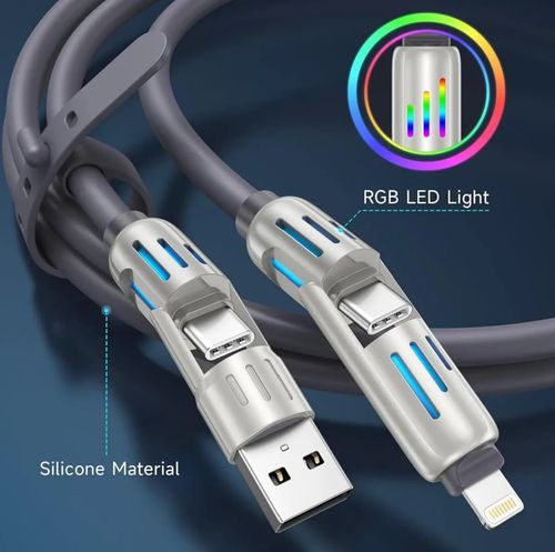 💥 240W 4‑in‑1 Multi Charger Cable with RGB LED light