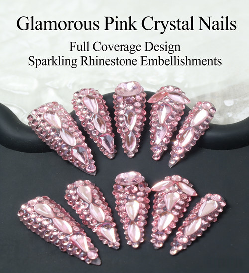 💥Buy one, get three！！red, pink, and white full rhinestone nail art