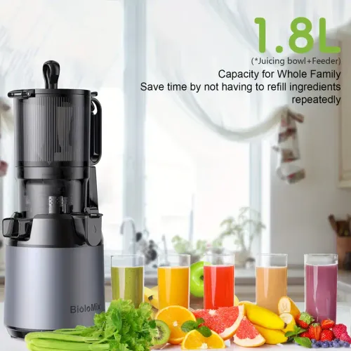 Biolomix PRO 130mm Extra Wide Chute Slow Juicer Commercial Stainless Steel plus BPA Free Plastic Dual Mode 50RPM Slow Squeeze 12000RPM Turbo 1000ML Tank 1501ml Optimal Yield 05 1L Removable Pulp Container