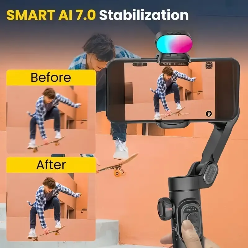New 3-Axis Foldable Gimbal Stabilizer for Smartphones with AI Tracking, Anti-Shake, Vlogging and Live Streaming