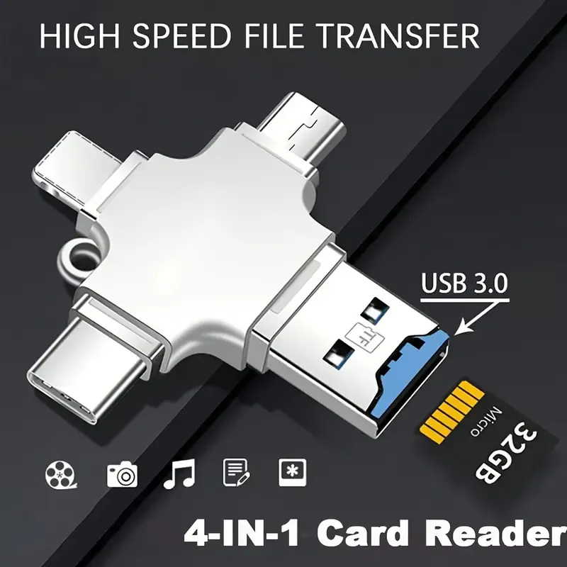 128GB Mini Metal Cross USB-C & Lightning Dual Port SD Card Reader for iPhone, for iPad - Exquisite, Compact, Fashionable Appearance with Chain, Supports Micro SD, No Driver Needed, Cross Shape Storage Solution|Elegant Cross Design|Compact Size, SD Card Slot
