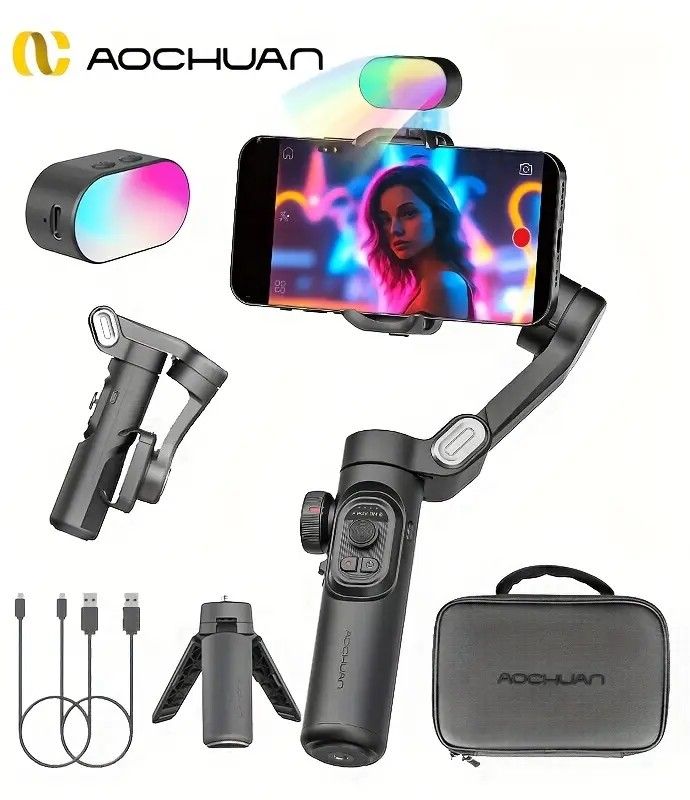 New 3-Axis Foldable Gimbal Stabilizer for Smartphones with AI Tracking, Anti-Shake, Vlogging and Live Streaming