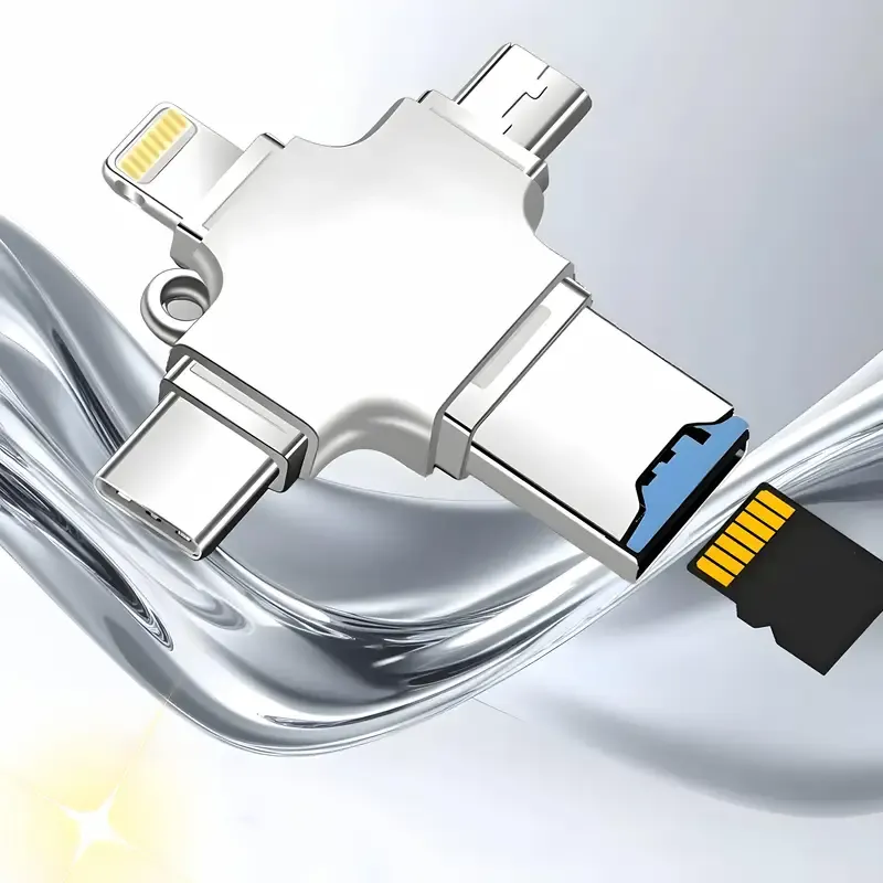 128GB Mini Metal Cross USB-C & Lightning Dual Port SD Card Reader for iPhone, for iPad - Exquisite, Compact, Fashionable Appearance with Chain, Supports Micro SD, No Driver Needed, Cross Shape Storage Solution|Elegant Cross Design|Compact Size, SD Card Slot