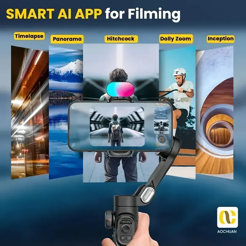 New 3-Axis Foldable Gimbal Stabilizer for Smartphones with AI Tracking, Anti-Shake, Vlogging and Live Streaming
