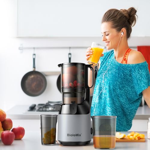 Biolomix PRO 130mm Extra Wide Chute Slow Juicer Commercial Stainless Steel plus BPA Free Plastic Dual Mode 50RPM Slow Squeeze 12000RPM Turbo 1000ML Tank 1501ml Optimal Yield 05 1L Removable Pulp Container