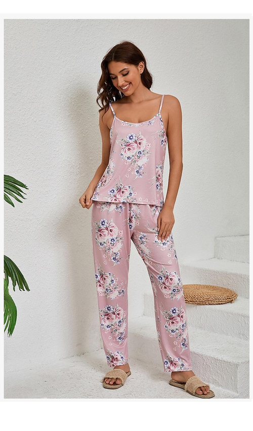 Cotton 3-Piece Sleepwear Set: Robe, Spaghetti-Strap Nightgown, and Long Pants