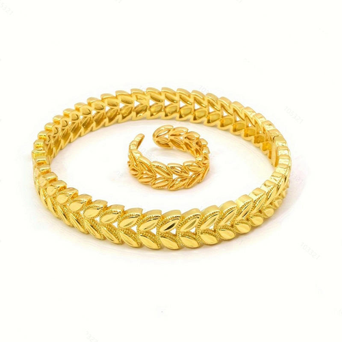 Sand Gold Hollow-Out Bangle and Ring Set — Non-Fading with Long-Term Wear