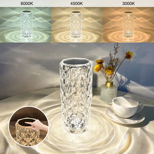 ⏰3 Colors Changing RGB Touch Sensor Rose Crystal Table Lamp USB Rechargeable Romantic LED Rose Crystal Desk Lamps