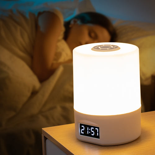 USB Chargeable 1200mA LED Remote-controlled Night Light Clock Battery Level Display Three-color Temperature Bedside Lamp