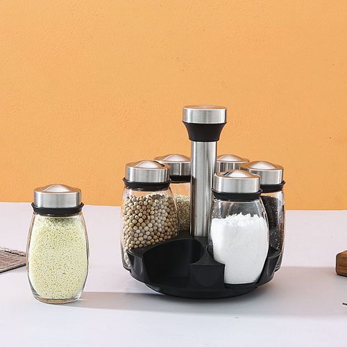 360 Degree Revolving Spice Rack Organizer Glass Bottle Seasoning Racks