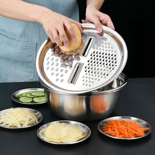 Multifunctional Food Chopper Kitchen Vegetable Slicer Dicer Cutter With Stainless Steel Grater Drain Basin Set