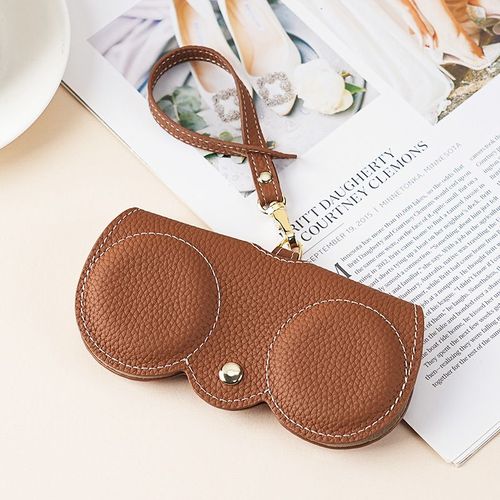 Portable Retro Handmade PU Leather Glasses Bag with Lanyard Hanging Sunglasses Case Simple Glasses Storage Box Sunglasses Case