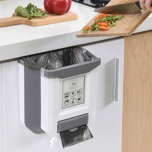 Wall Mounted Trash Bin Plastic Desktop Hanging Kitchen Trash Can Foldable Home Food Kitchen Waste Bin