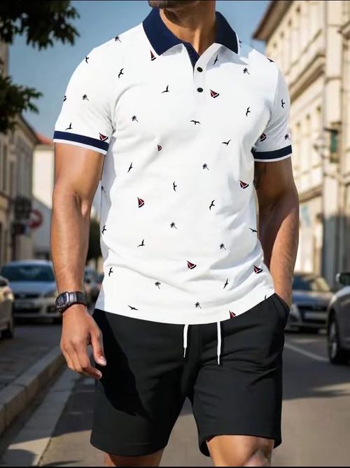 Men's 100% polyester breathable short-sleeved golf shirt, casual slim fit summer top.