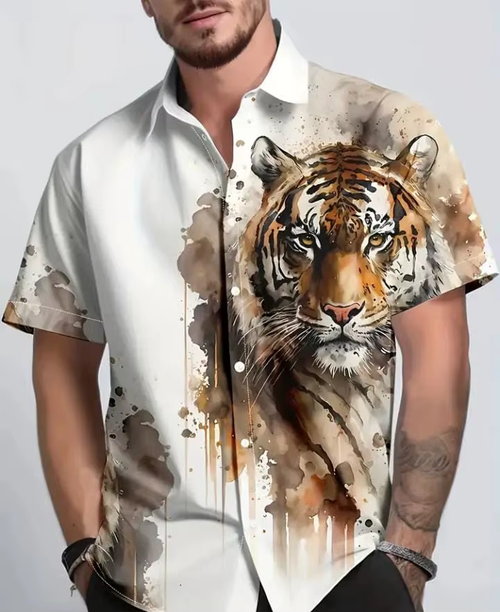 Men's Tiger-Head Casual Shirt.