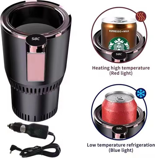 Auto Cooling and Heating Cup Holder, 2-in-1 Portable Smart Car Cup Drinks Holder for Water Coffee Milk with Display Temperature