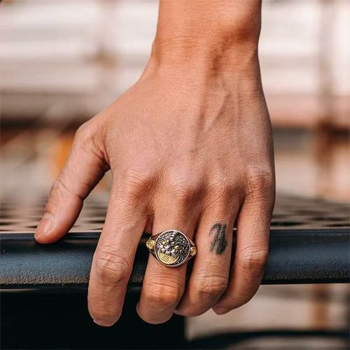 Exquisite Retro Pixiu Ring for Men, with Two - tone Three - dimensional Carving Craftsmanship, Rotatable Copper Coin Symbolizing Wealth - Attracting, Adjustable Open Design, Fully Showcasing the Charm of Personalized Trendy Jewelry
