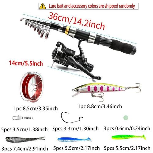Portable Telescopic Fishing Rod and Reel Combo Full Kit with Lures Hooks and Carry Bag