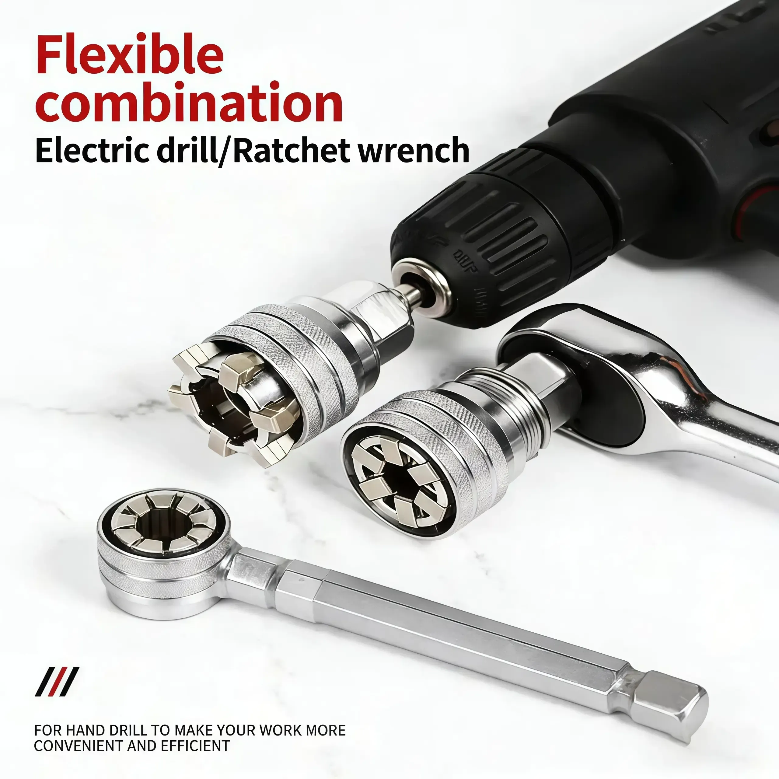 Universal Magic Socket Tool 11-19mm Adjustable Wrench with 38 Adapter for Electric Drill and Ratchet Wrench