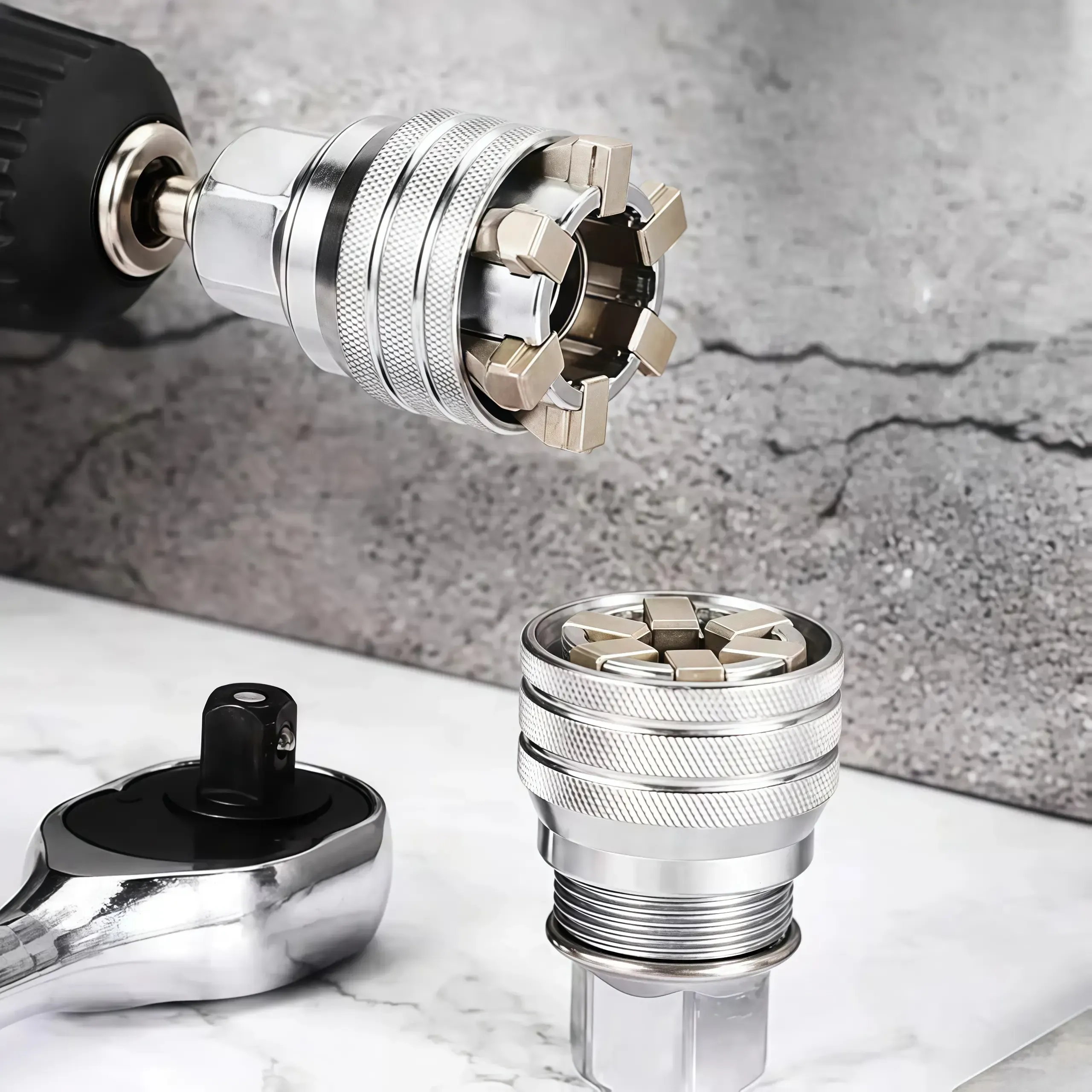 Universal Magic Socket Tool 11-19mm Adjustable Wrench with 38 Adapter for Electric Drill and Ratchet Wrench