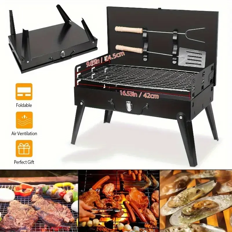Portable Foldable Charcoal BBQ Grill with Tools for Outdoor Camping Picnic