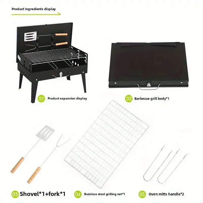 Portable Foldable Charcoal BBQ Grill with Tools for Outdoor Camping Picnic