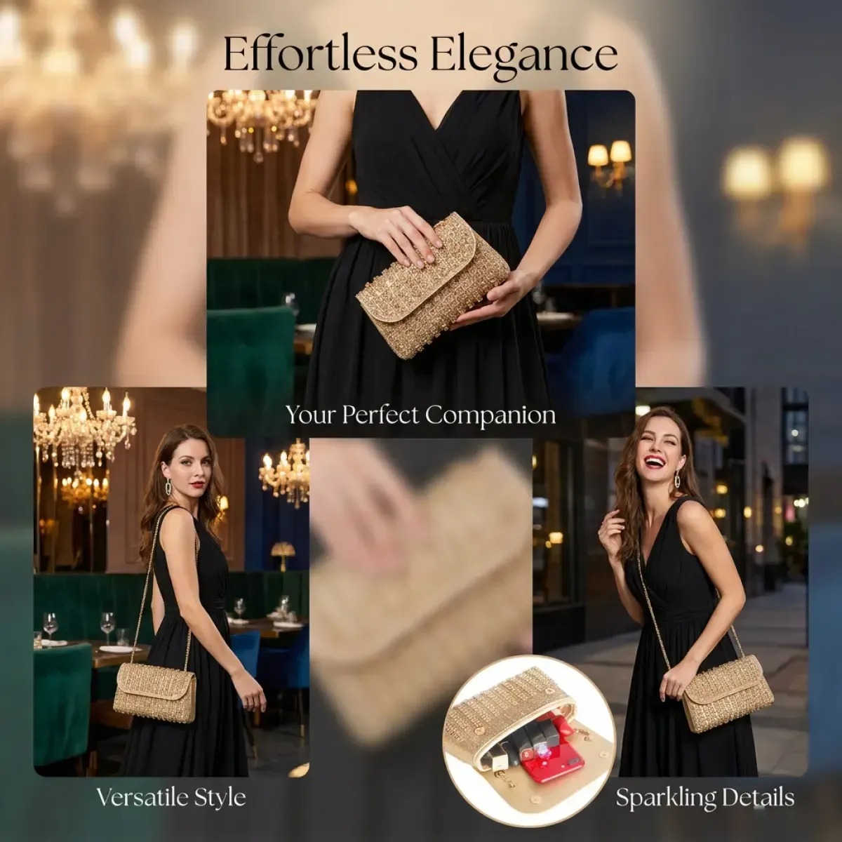 Luxury Crystal Encrusted Crossbody Clutch for Weddings and Parties