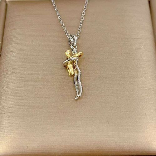 Two Tone Parent and Child Hug Pendant Necklace for Family Love