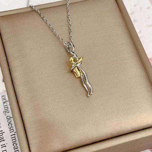 Two Tone Parent and Child Hug Pendant Necklace for Family Love