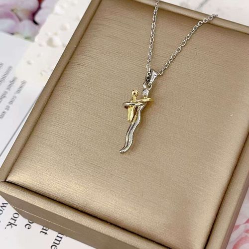 Two Tone Parent and Child Hug Pendant Necklace for Family Love