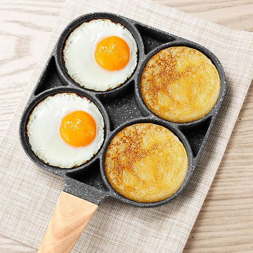 Non Stick 4 Slot Cooking Pan with Wooden Handle for Multiple Foods