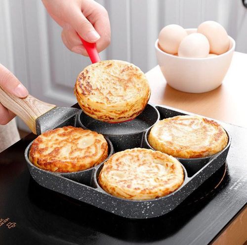 Non Stick 4 Slot Cooking Pan with Wooden Handle for Multiple Foods